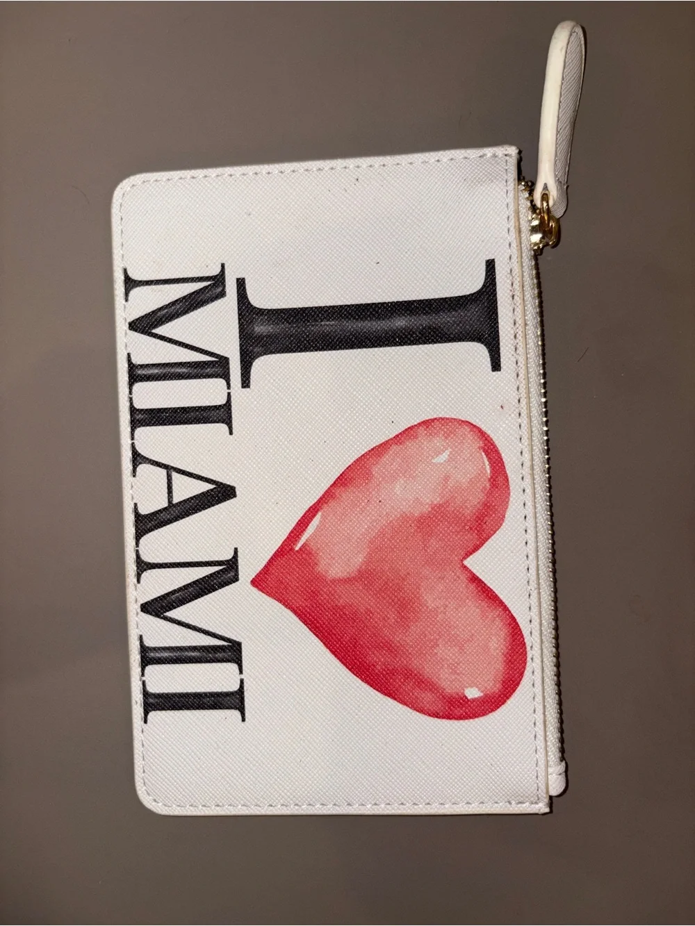 White 'I ♥ MIAMI' faux Leather Zip Wallet - Fashion Women Bag